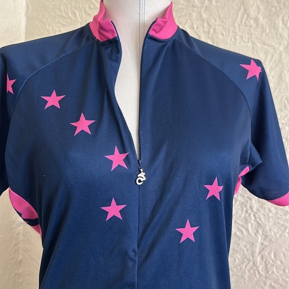 Champion Systems Ladies Alaska Bike Cycling Jersey Dark Blue Pink Stars Large - Picture 3 of 8